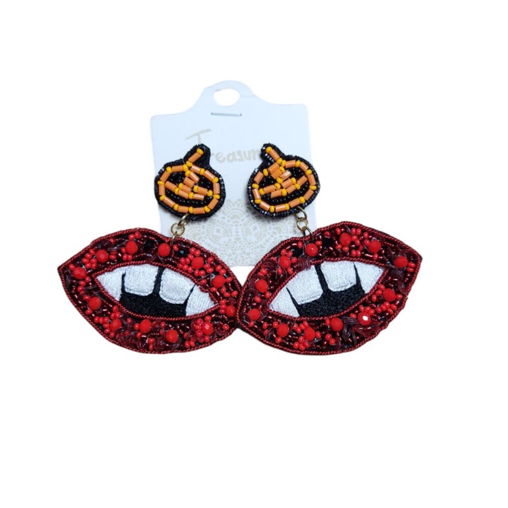 Vampire with Pumpkin Post Seed Bead Earrings